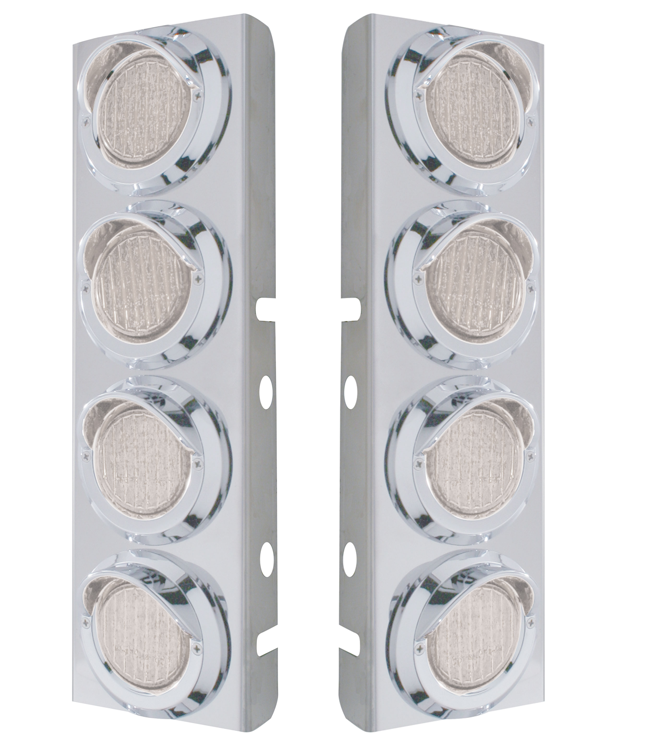 (2/Bulk) Stainless Steel Peterbilt 8 Led Cutout A/C Bracket W/2" 9 Amber Led Flat Light & Chrome Pl. Visor - Clear Lens