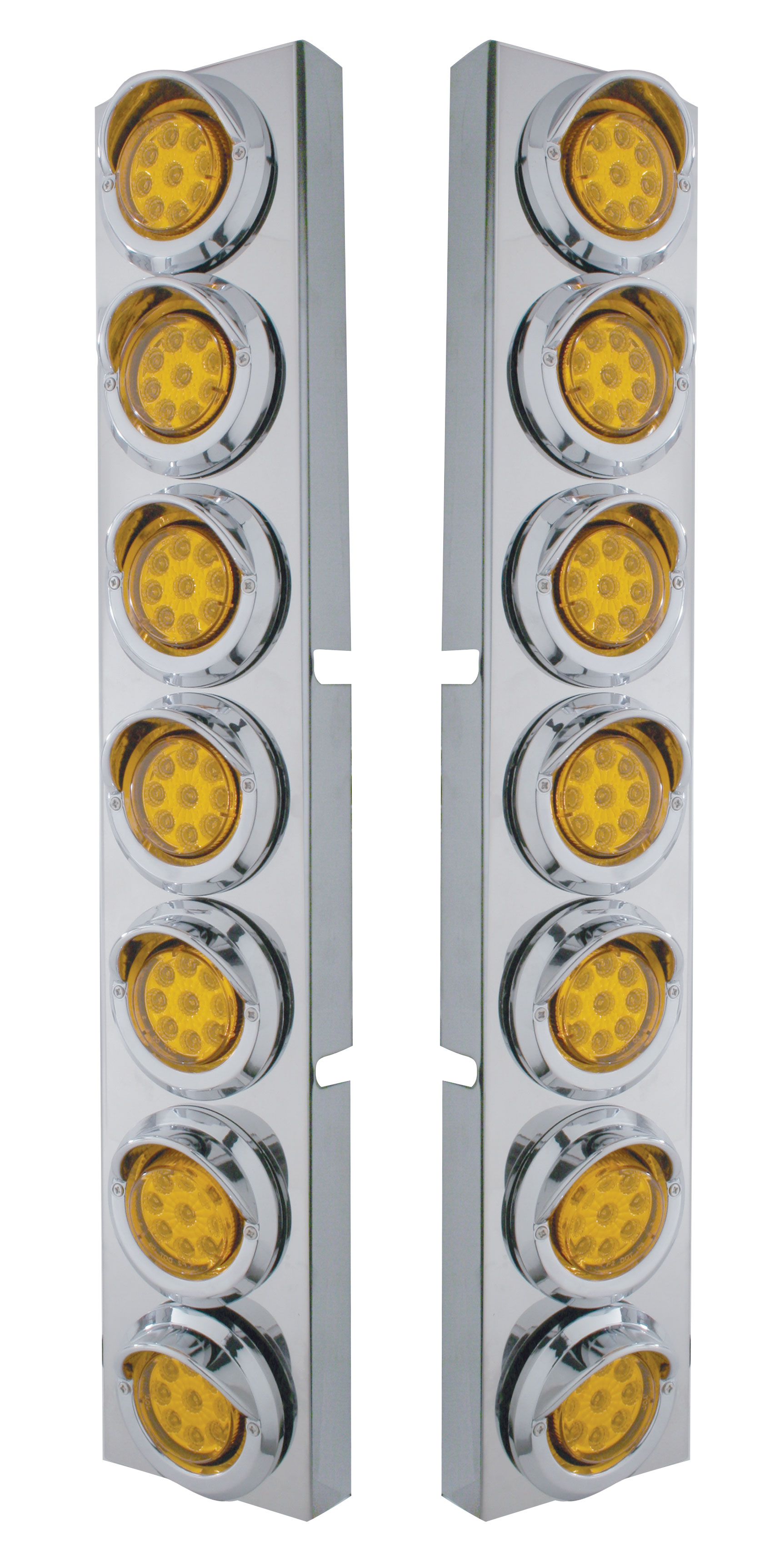 (2/Bulk) Stainless Steel Kenworth 14 Led Cutout Air Cleaner Bracket W/ 9 Amber Led 2" Reflector Light W/ Visor - Amber Lens