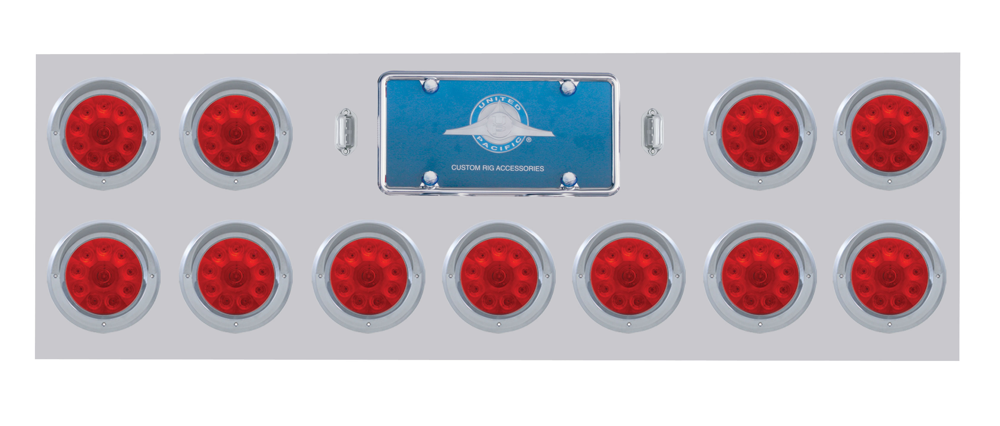 Stainless Steel Rear Light Panel W/ Eleven 10 Red Led 4" Light W/ Visor - Red Lens