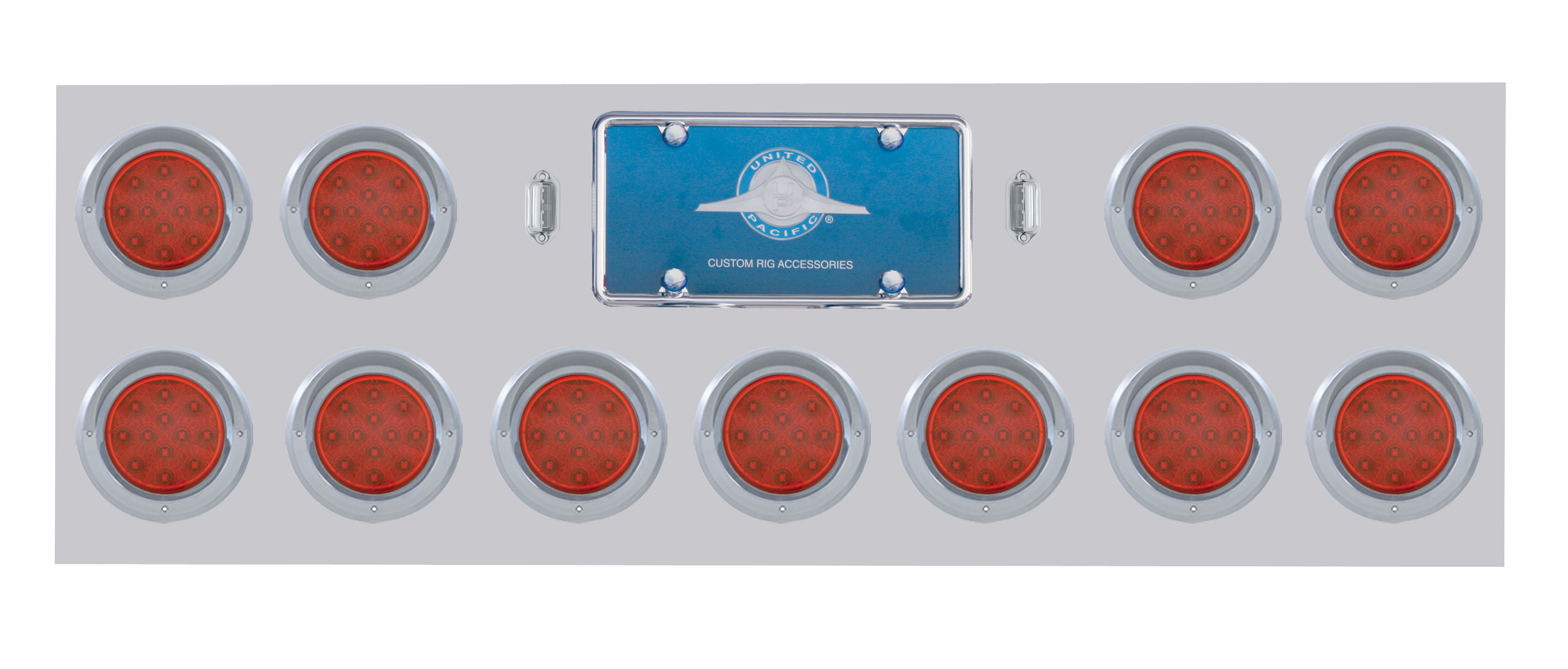 Stainless Steel Rear Light Panel W/ Eleven 12 Red Led 4" Reflector Light W/ Visor - Red Lens