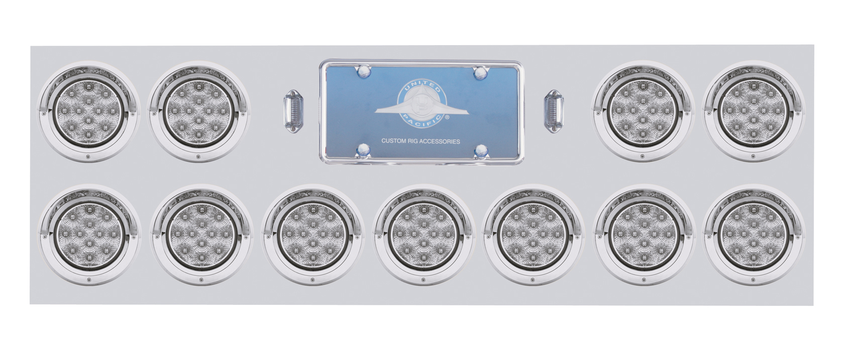 Stainless Steel Rear Light Panel W/ Eleven 12 Red Led 4" Reflector Light W/ Visor - Clear Lens