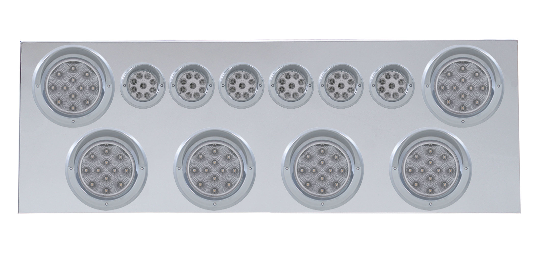 Stainless Steel Rear Center Light Panel W/ Six 12 Led 4" & 9 Led 2" Reflector Light W/ Visor - Red Led/Clear Lens