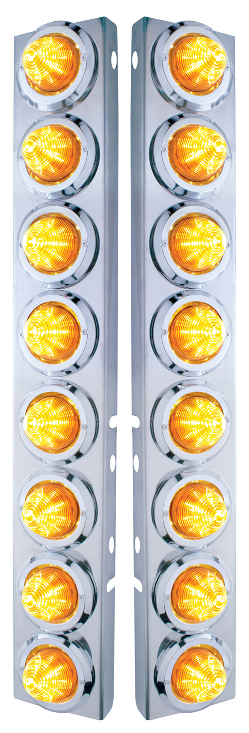 (2/Bulk) Stainless Steel Peterbilt 16 Led Cutout A/C Bracket W/2" 9 Amber Led Beehive Light & Chrome Pl. Bezel - Amber Lens