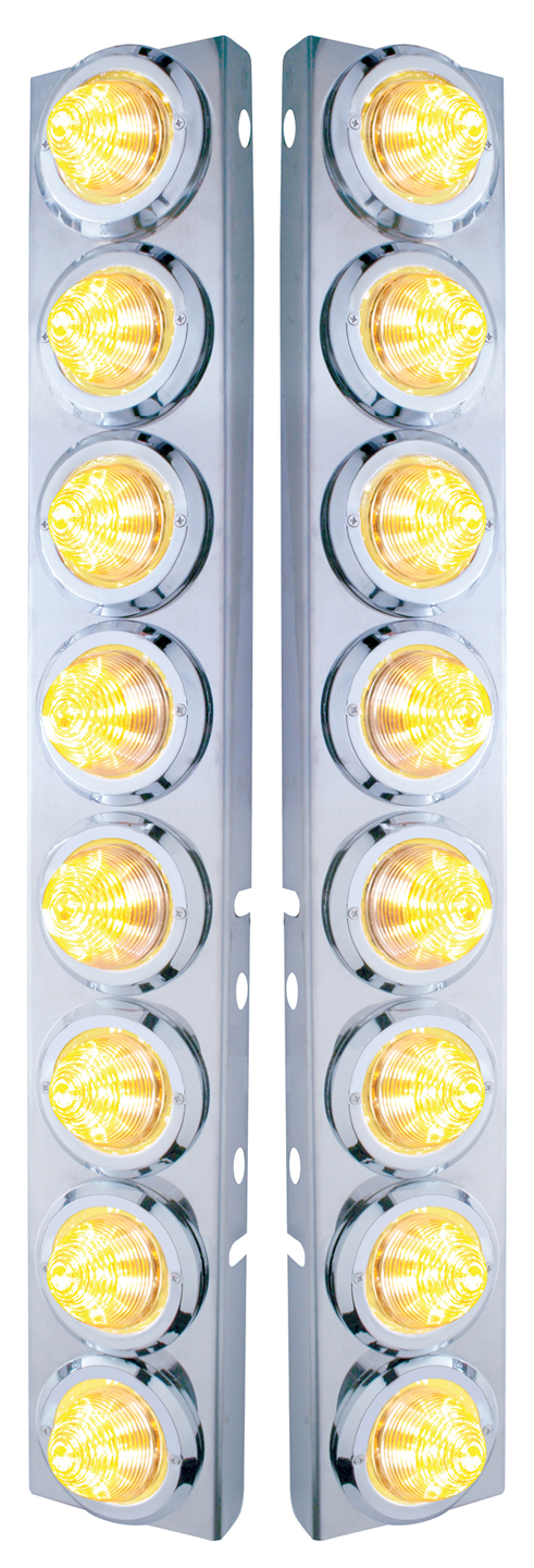(2/Bulk) Stainless Steel Peterbilt 16 Led Cutout A/C Bracket W/2" 9 Amber Led Beehive Light & Chrome Pl. Bezel - Clear Lens