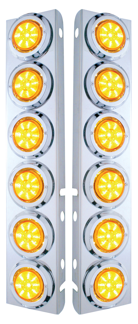 (2/Bulk) Stainless Steel Peterbilt 12 Led Cutout A/C Bracket W/2" 9 Amber Led Low Profile Light & Chrome Pl. Bezel - Amber Lens