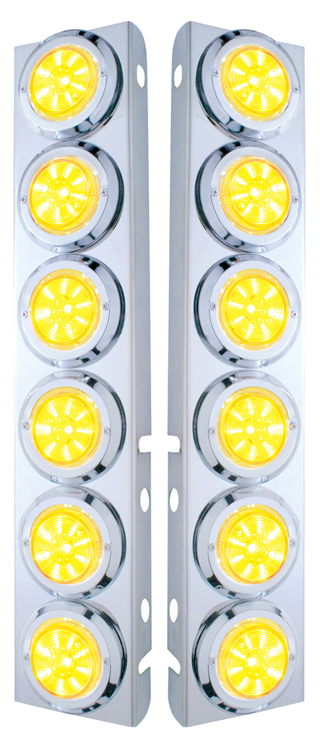 (2/Bulk) Stainless Steel Peterbilt 12 Led Cutout A/C Bracket W/2" 9 Amber Led Low Profile Light & Chrome Pl. Bezel - Clear Lens