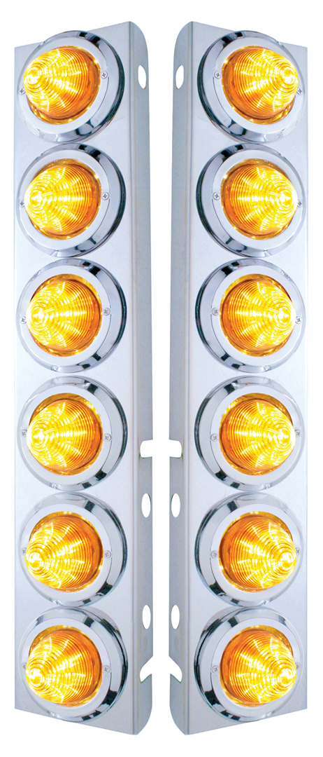 (2/Bulk) Stainless Steel Peterbilt 12 Led Cutout A/C Bracket W/2" 9 Amber Led Beehive Light & Chrome Pl. Bezel - Amber Lens