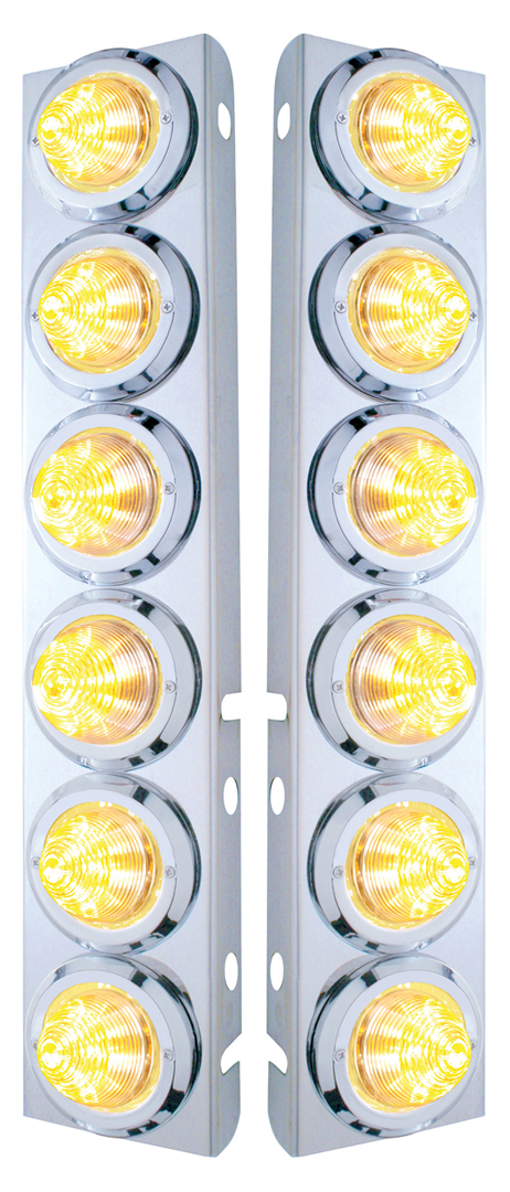 (2/Bulk) Stainless Steel Peterbilt 12 Led Cutout A/C Bracket W/2" 9 Amber Led Beehive Light & Chrome Pl. Bezel - Clear Lens