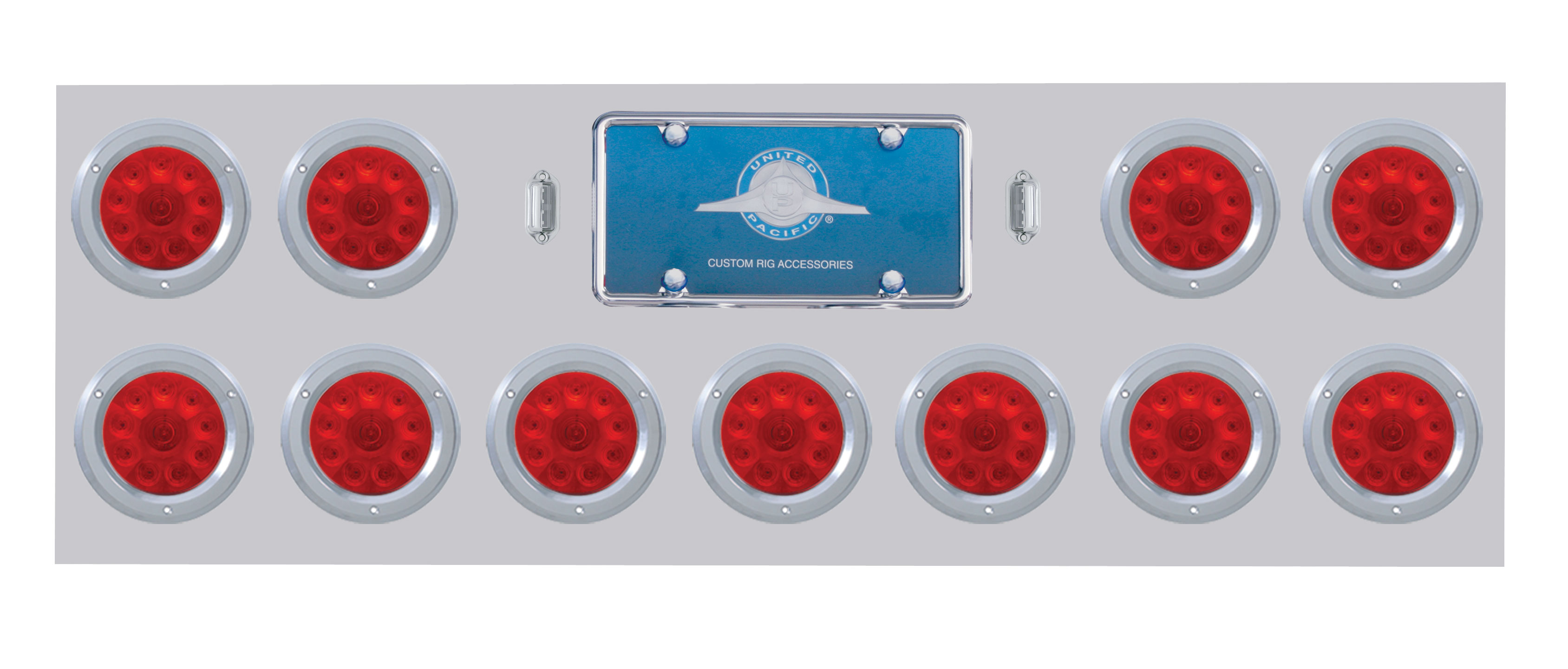 Stainless Steel Rear Light Panel W/ Eleven 10 Red Led 4" Light W/ Bezel - Red Lens