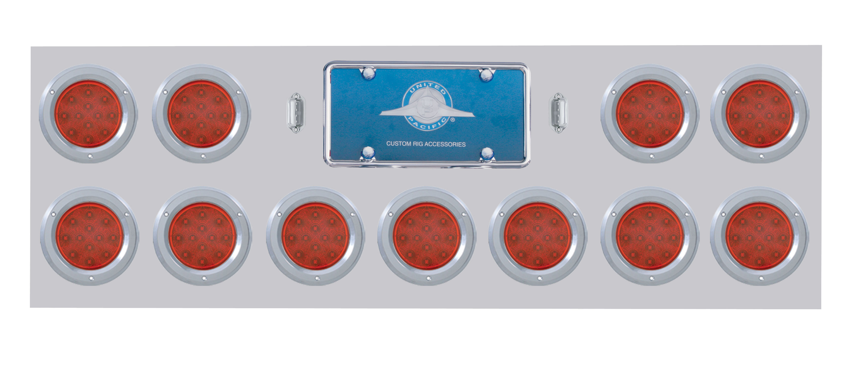 Stainless Steel Rear Light Panel W/ Eleven 12 Red Led 4" Reflector Light W/ Bezel - Red Lens