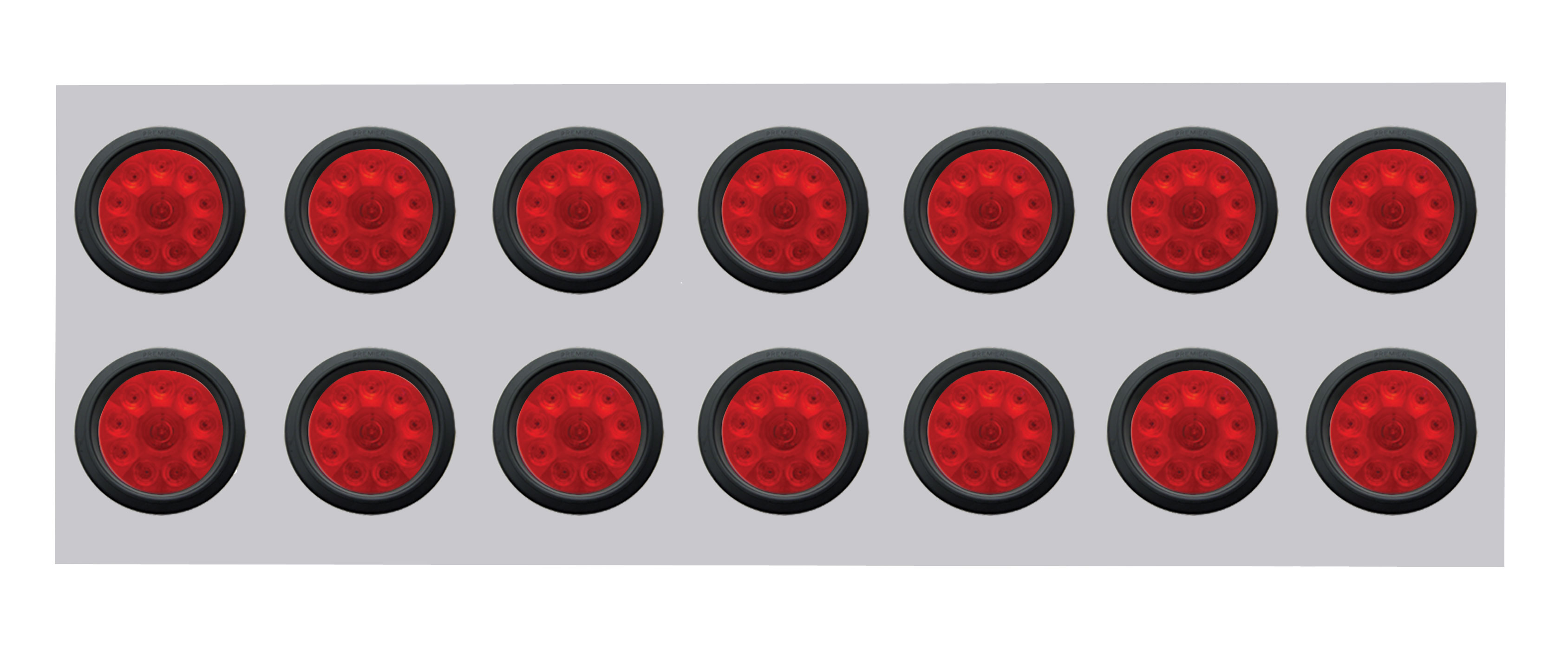 Stainless Steel Rear Light Panel W/ Fourteen 10 Red Led 4" Light W/ Grommet - Red Lens