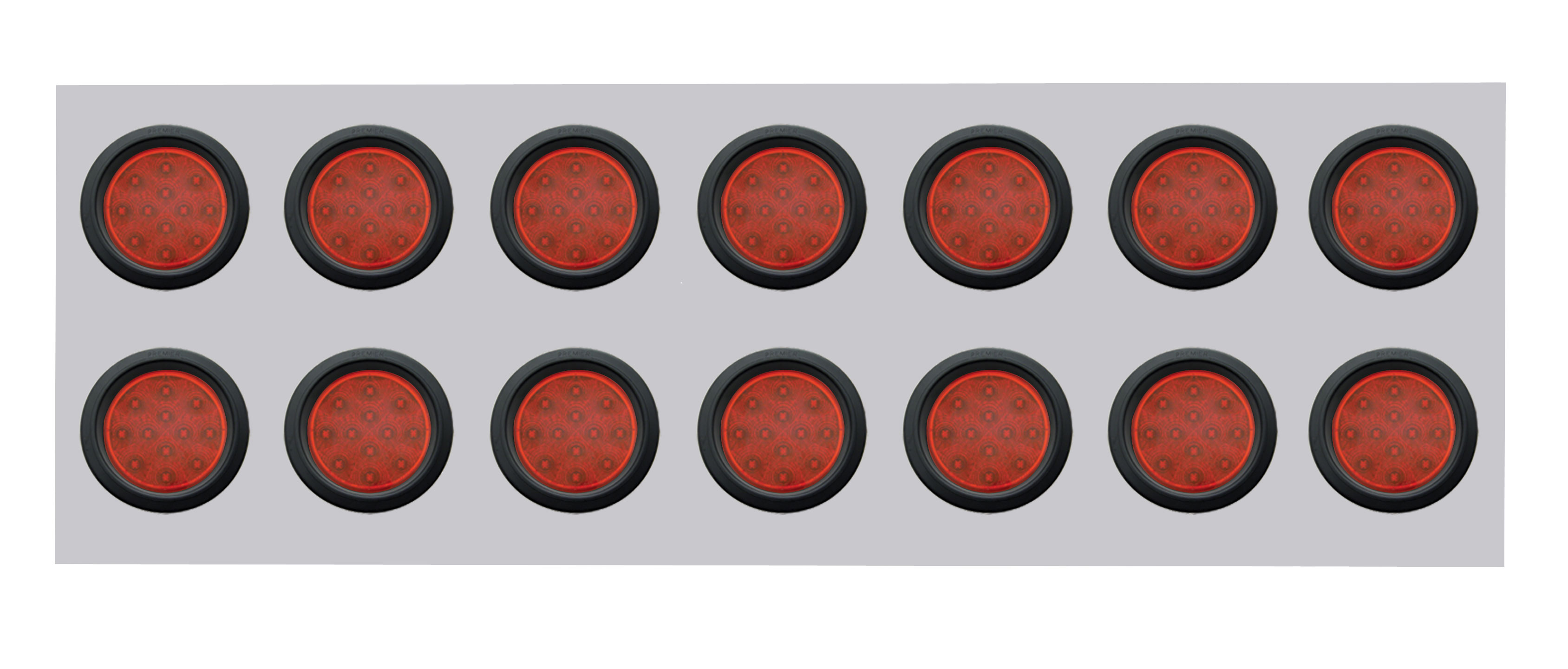 Stainless Steel Rear Light Panel W/ Fourteen 12 Red Led 4" Reflector Light W/ Grommet - Red Lens