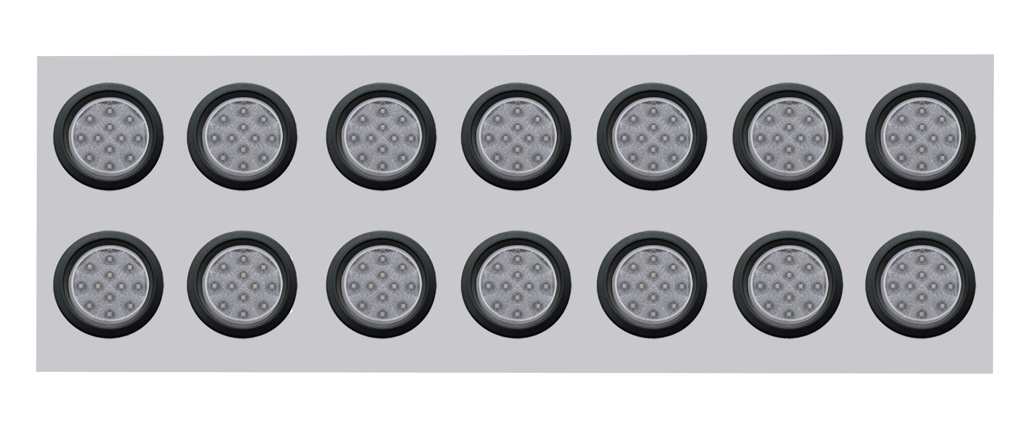 Stainless Steel Rear Light Panel W/ Fourteen 12 Red Led 4" Reflector Light W/ Grommet - Clear Lens