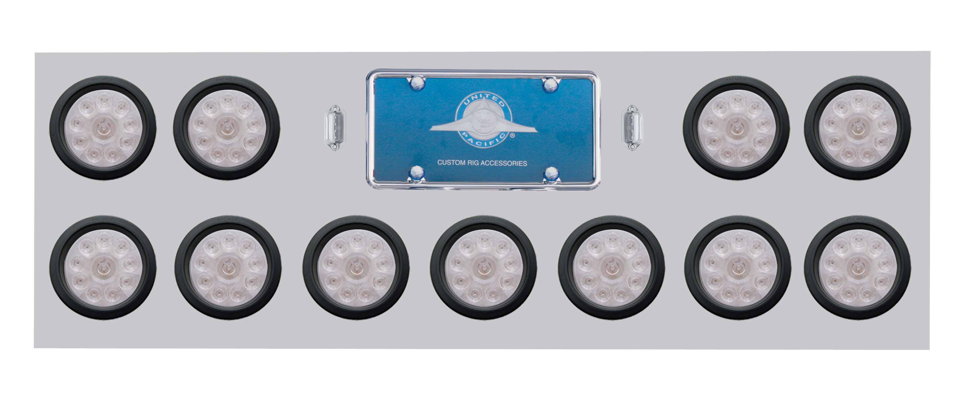 Stainless Steel Rear Light Panel W/ Eleven 10 Red Led 4" Light W/ Grommet - Clear Lens