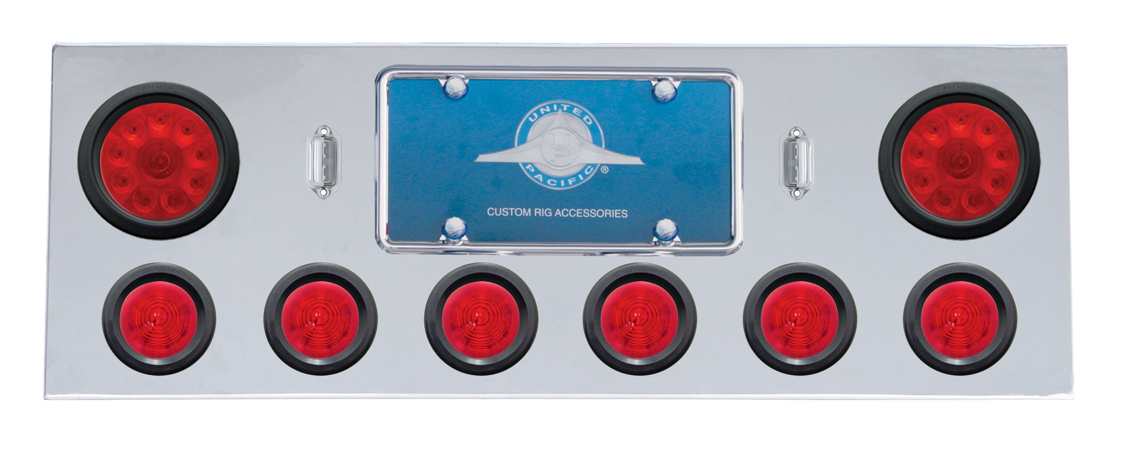 Stainless Steel Rear Center Lt Panel W/ Two 10 Led 4" & Six 13 Led 2 1/2" Beehive Lt W/ Grommet - Red Led/Red Lens