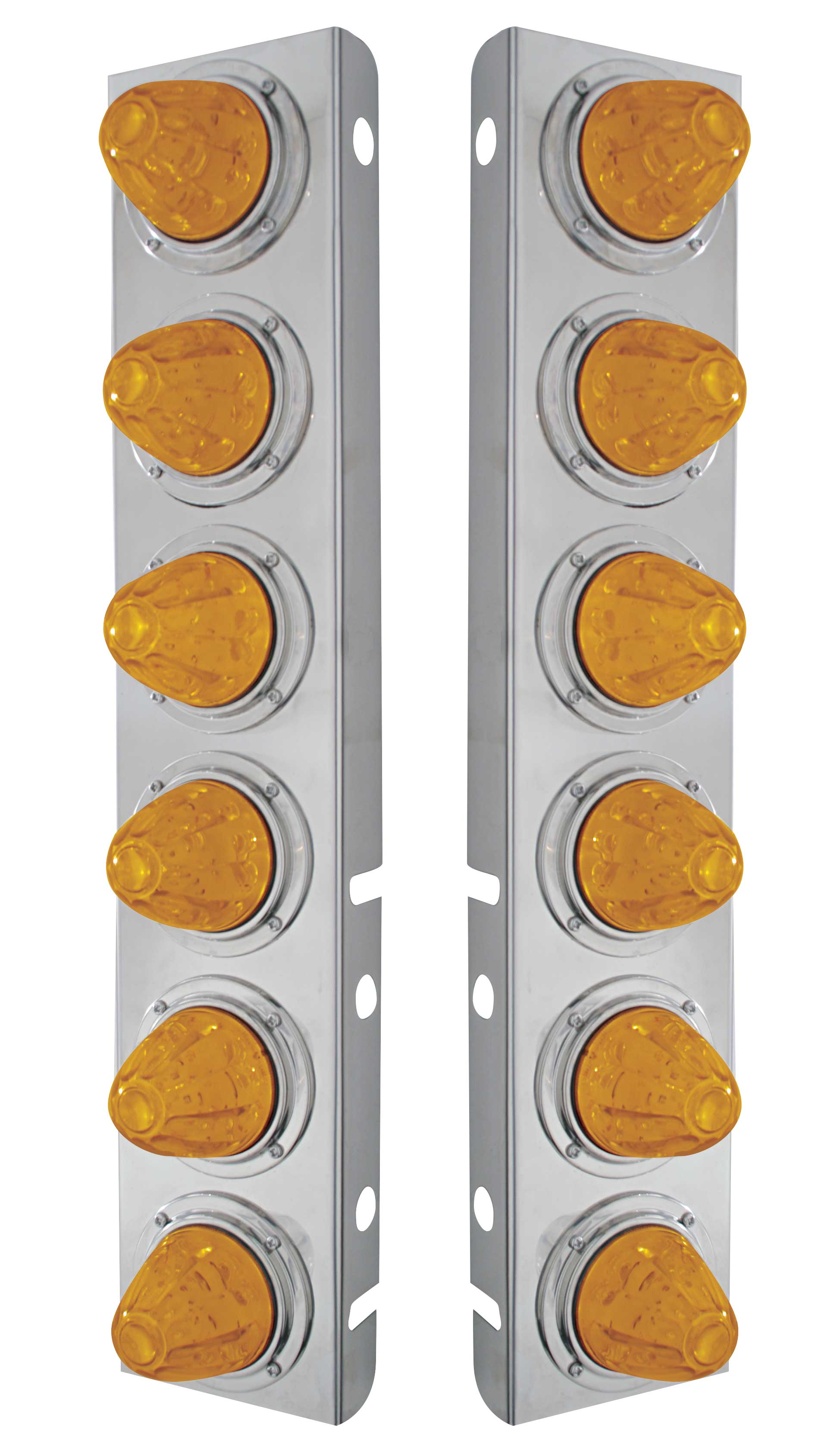 (2/Bulk) Stainless Steel Peterbilt 12 Led Cutout A/C Bracket W/ 11 Amber Led Medium Watermelon W/ Stainless Steel Bezel - Amber Lens