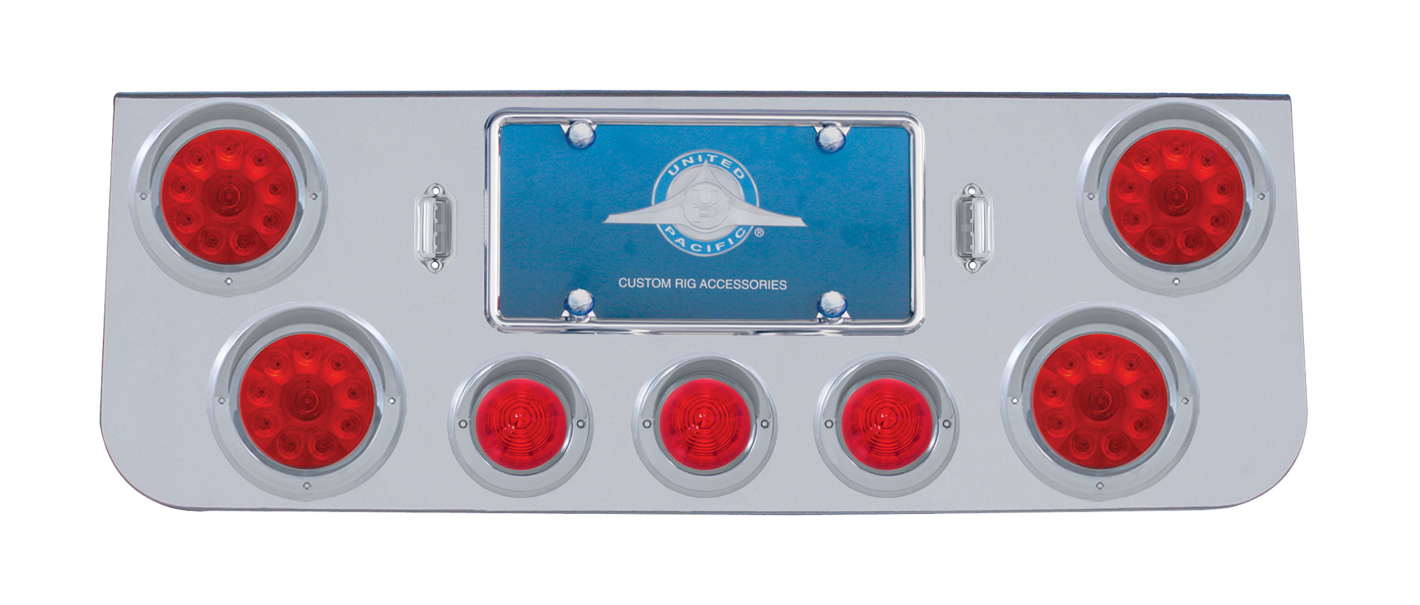 Chrome Rear Center Lt Panel W/ Four 10 Led 4" & Three 13 Led 2 1/2" Beehive Lt W/ Visor - Red Led/Red Lens