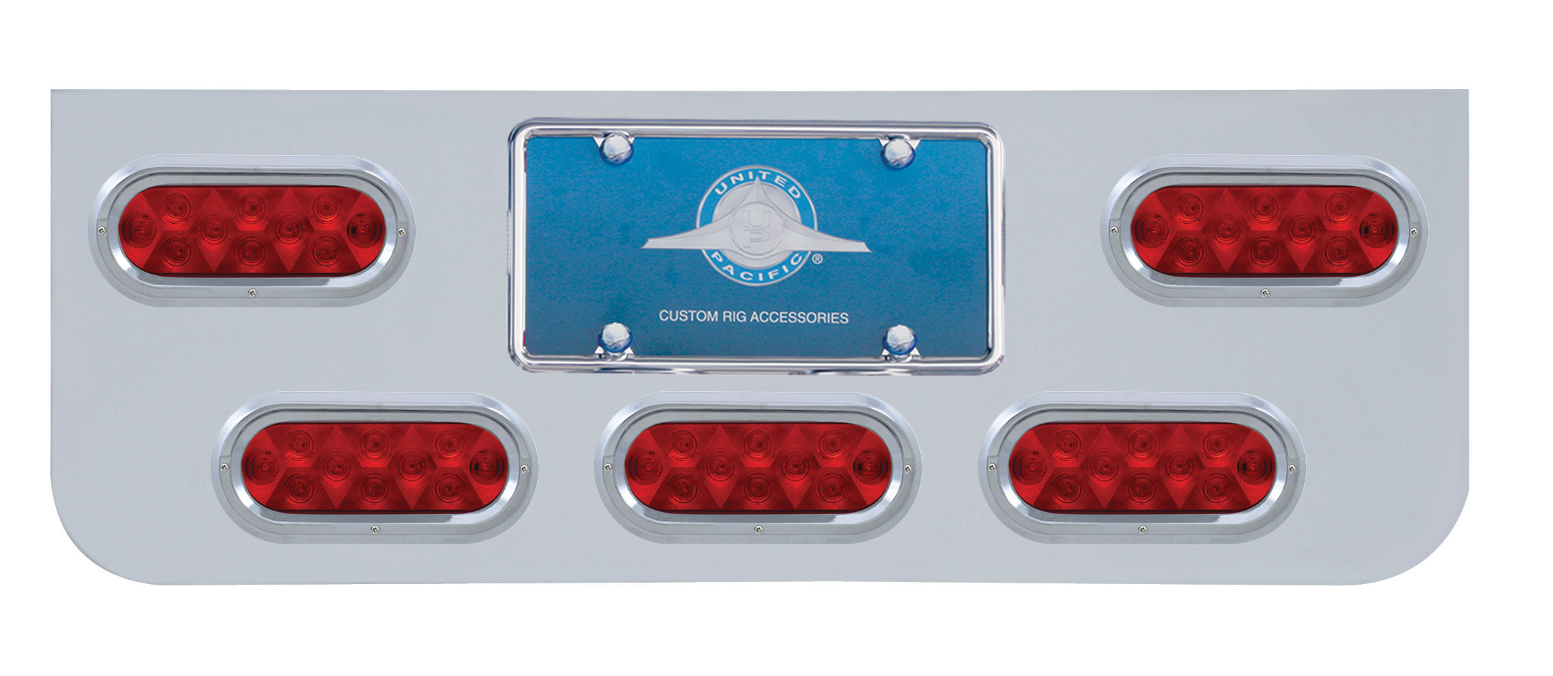 Chrome Rear Center Light Panel W/ 5 Straight 10 Red Led Oval Light W/ Visor - Red Lens