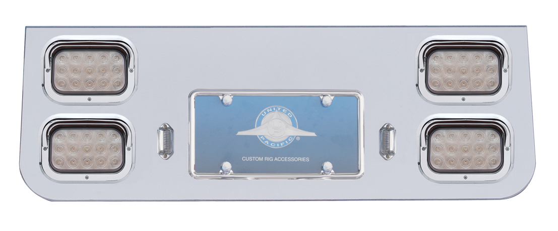 Chrome Rear Center Light Panel W/ Four 15 Red Led Rectangular Light W/ Visor - Clear Lens