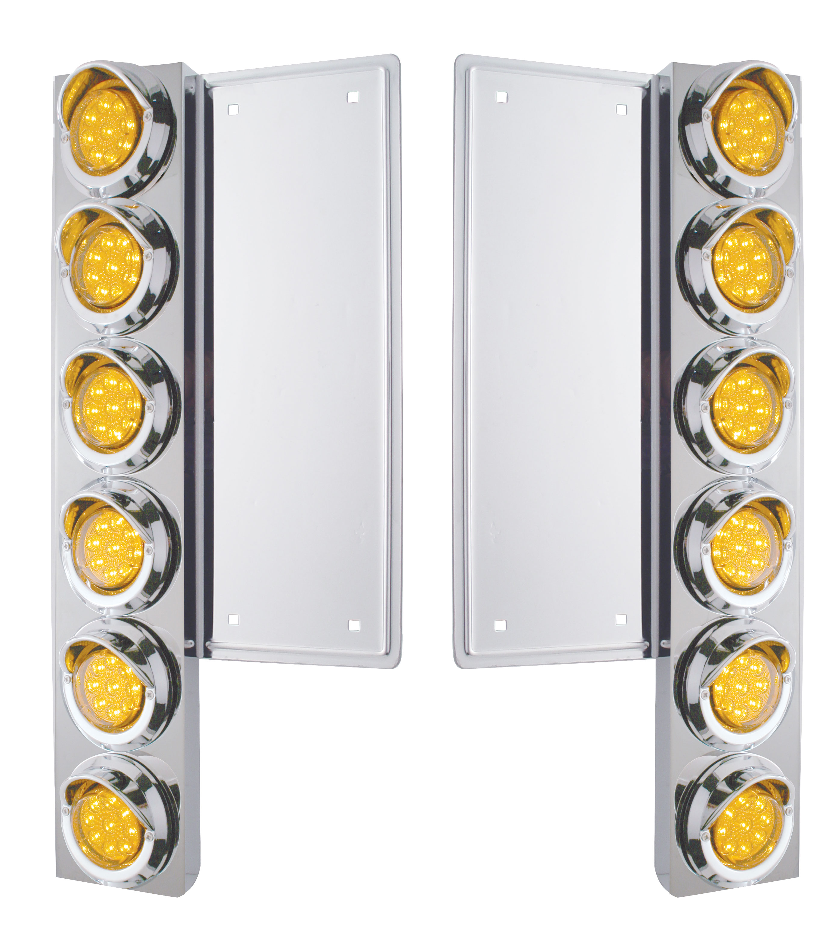 (2/Bulk) Stainless Steel Freightliner  12 Led Cutout Front Air Cleaner Bracket W/ 9 Amber Led 2" C/M Reflector Light W/ Visor - Amber Lens