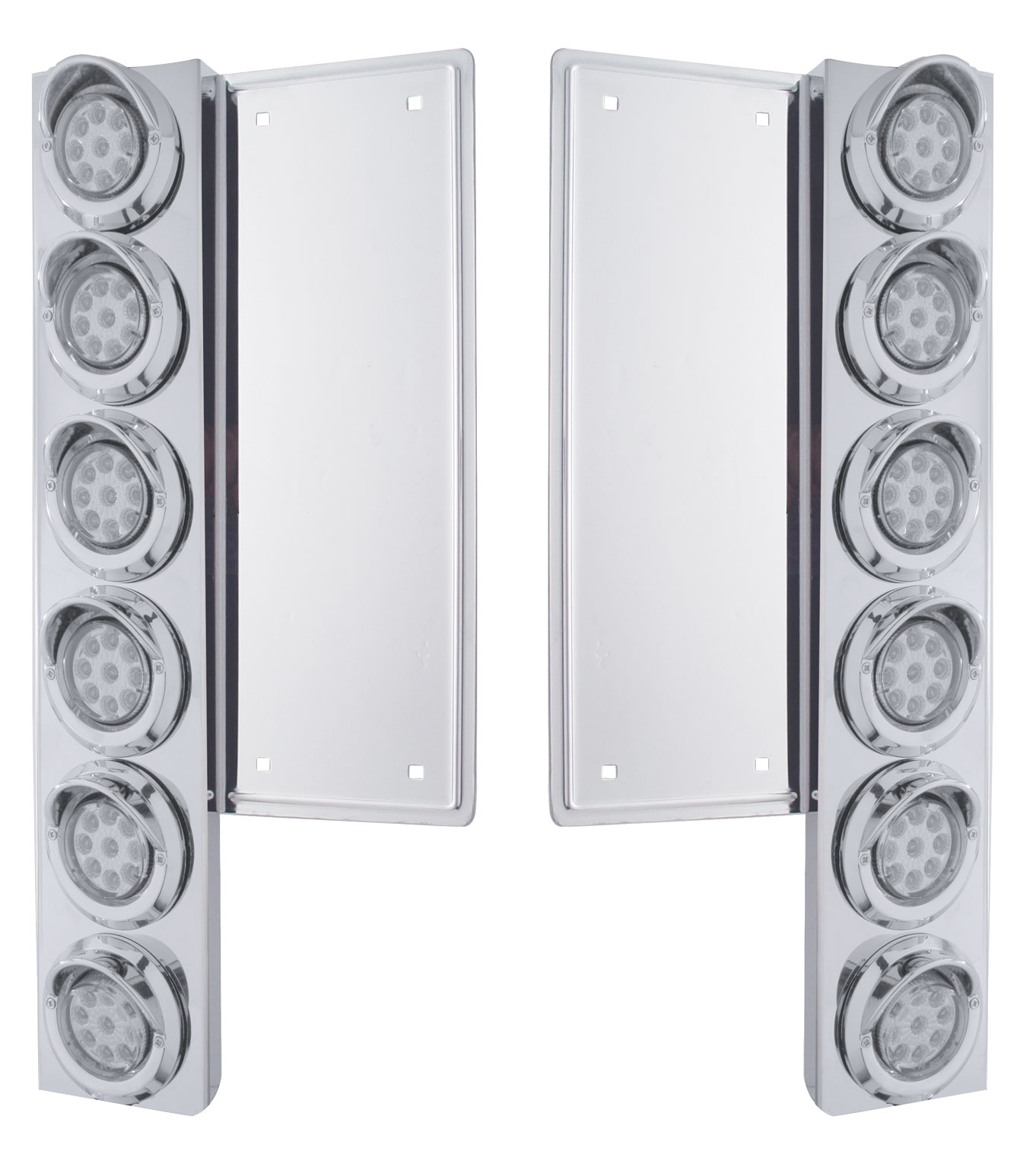 (2/Bulk) Stainless Steel Freightliner  12 Led Cutout Front Air Cleaner Bracket W/ 9 Amber Led 2" C/M Reflector Light W/ Visor - Clear Lens