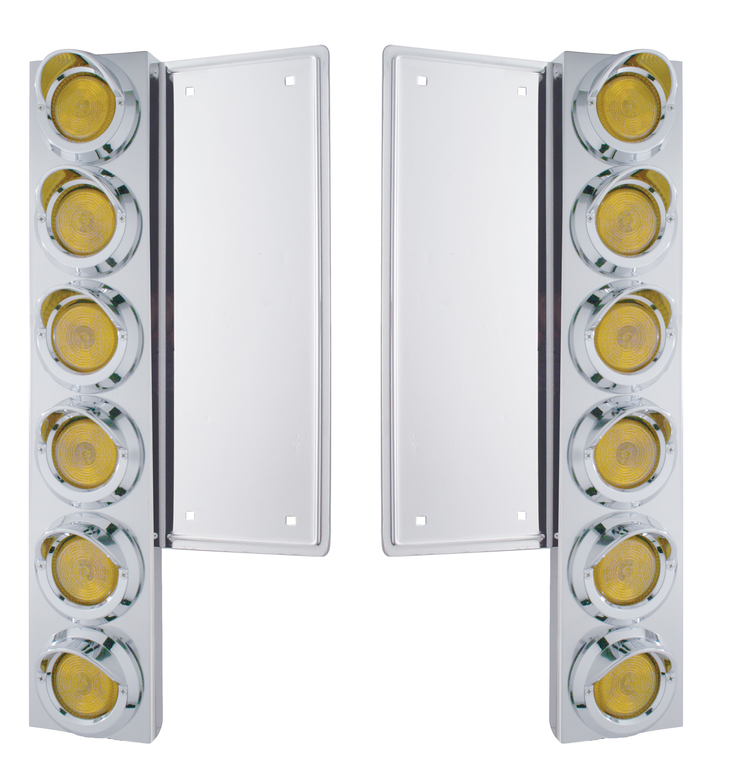 (2/Bulk) Stainless Steel Freightliner  12 Led Cutout Front Air Cleaner Bracket W/ 9 Amber Led 2" C/M Low Profile Light W/ Visor - Amber Lens