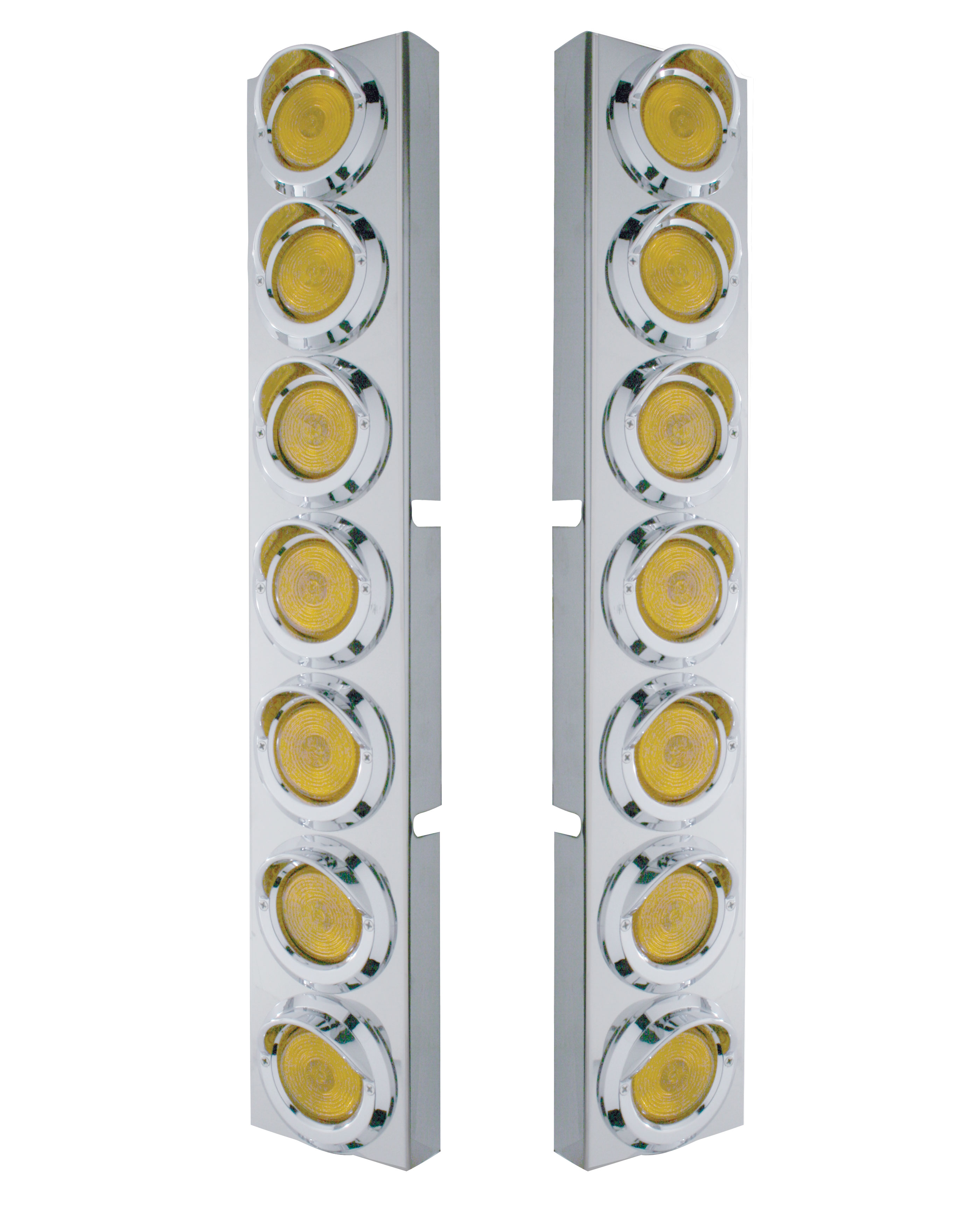 (2/Bulk) Stainless Steel Kenworth 14 Led Cutout Front Air Cleaner Light Bracket W/ 2" Incandescent Flat Light & Chrome Pl. Visor