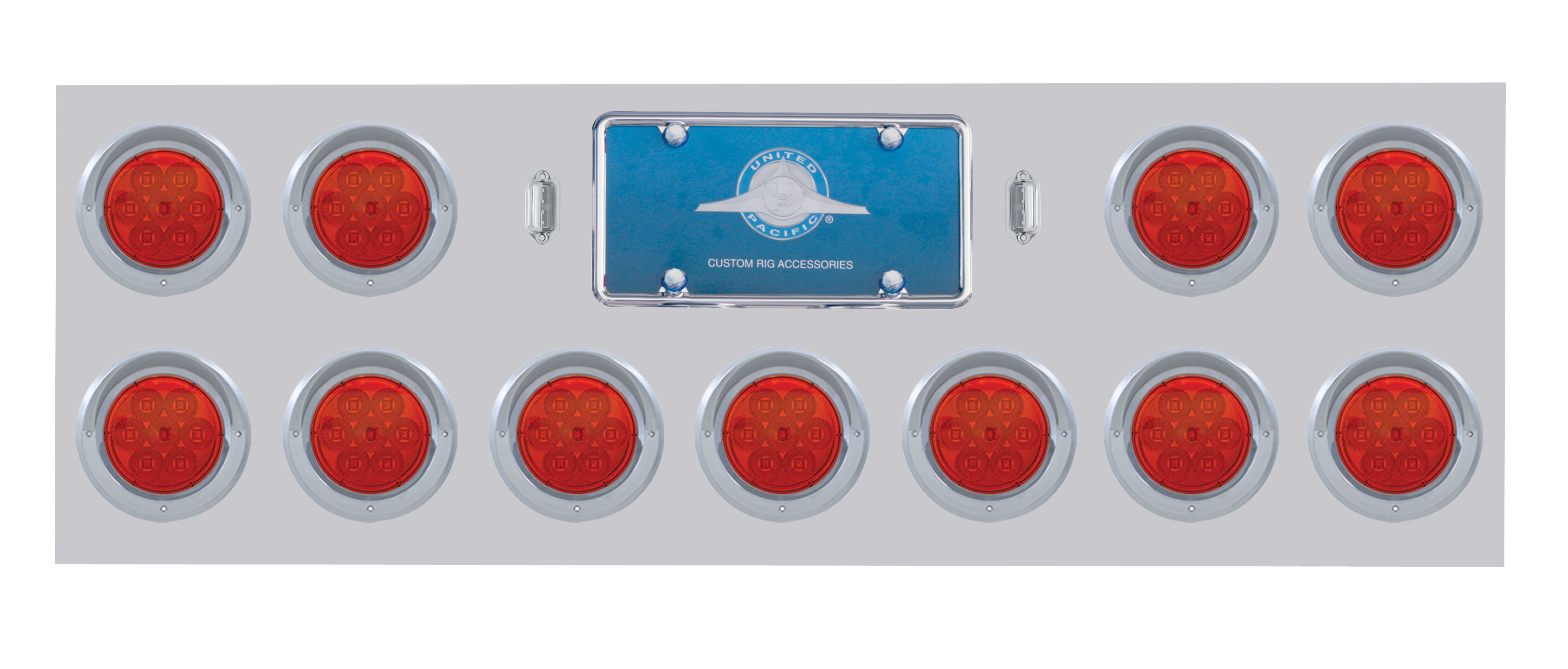 Stainless Steel Rear Light Panel W/ Eleven 7 Red Led 4" Reflector Light W/ Visor - Red Lens