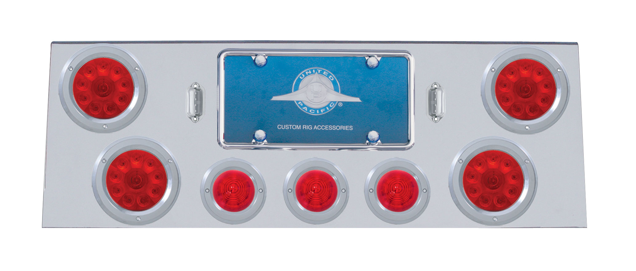 Stainless Steel Rear Center Lt Panel W/ Four 10 Led 4" & Three 13 Led 2 1/2" Beehive Lt W/ Bezel - Red Led/Red Lens