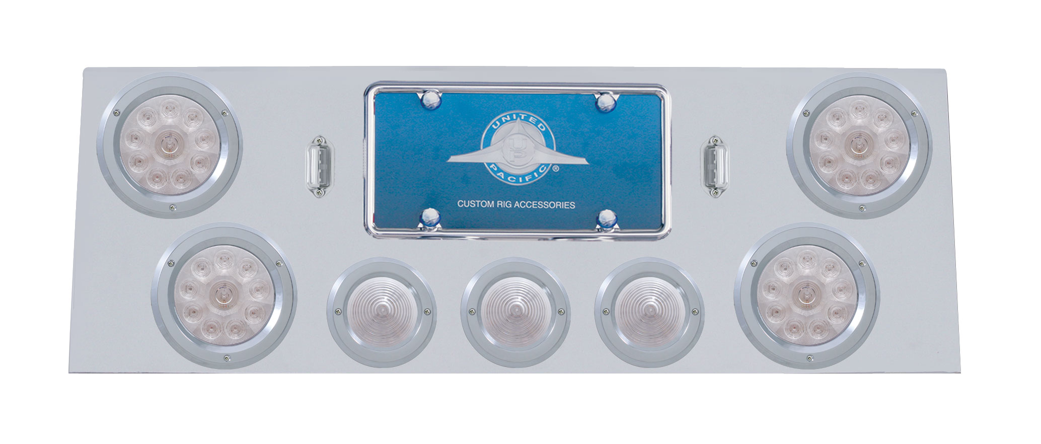 Stainless Steel Rear Center Lt Panel W/ Four 10 Led 4" & Three 13 Led 2 1/2" Bhive Lt W/ Bezel - Red Led/Clear Lens