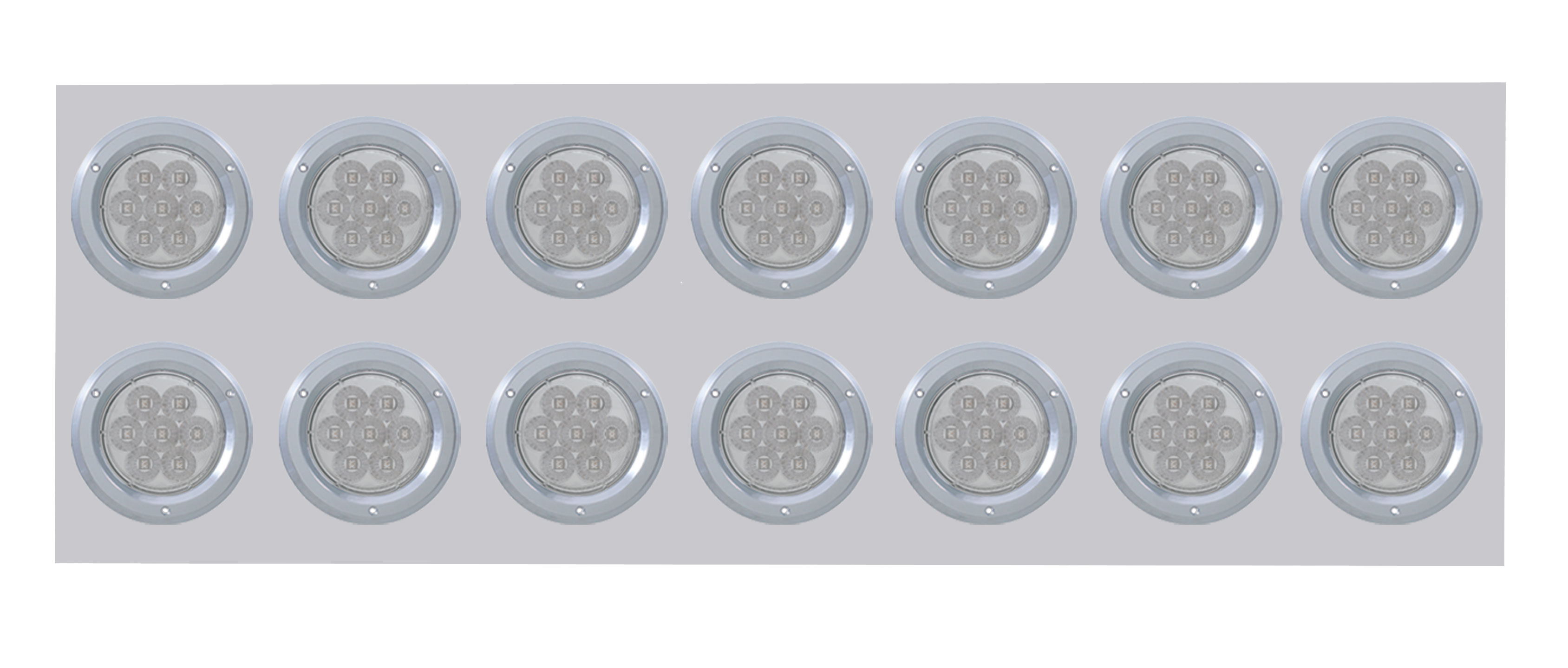 Stainless Steel Rear Light Panel W/ Fourteen 7 Red Led 4" Reflector Light W/ Bezel - Clear Lens