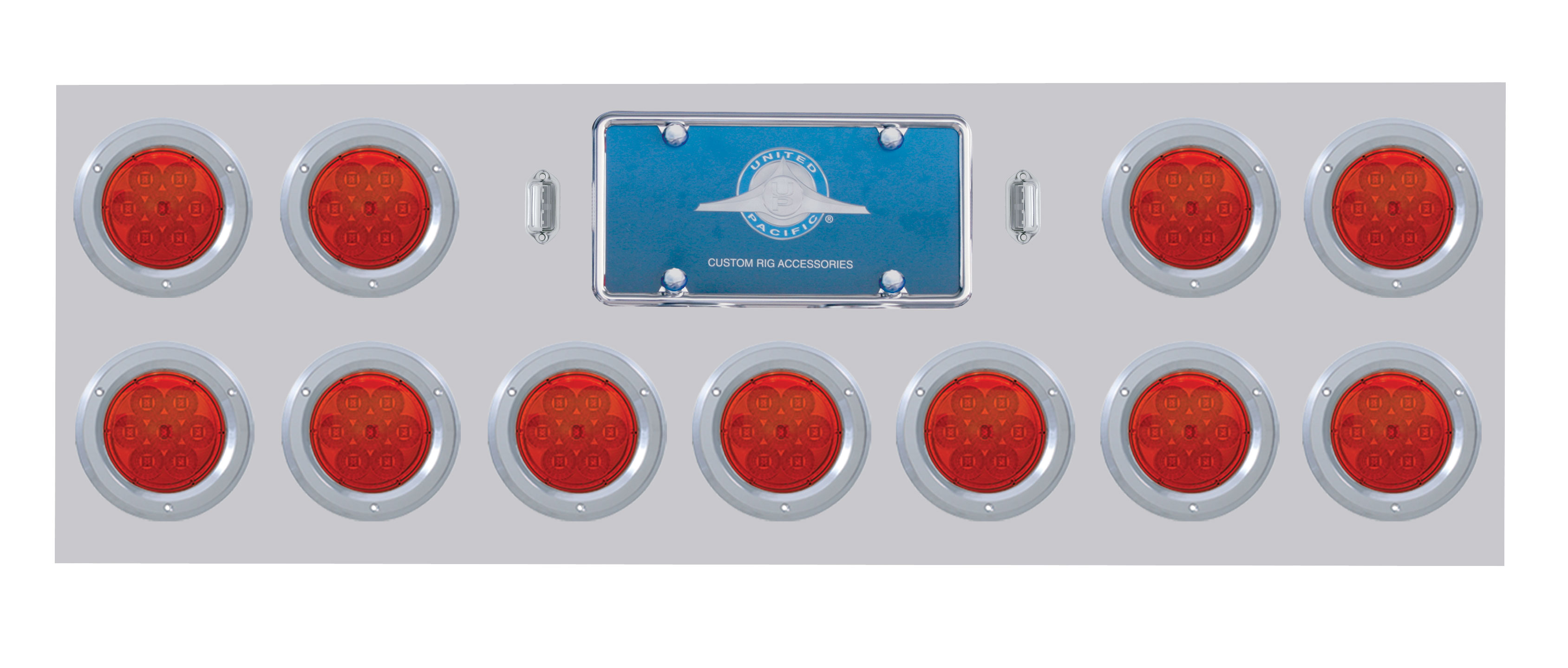 Stainless Steel Rear Light Panel W/ Eleven 7 Red Led 4" Reflector Light W/ Bezel - Red Lens