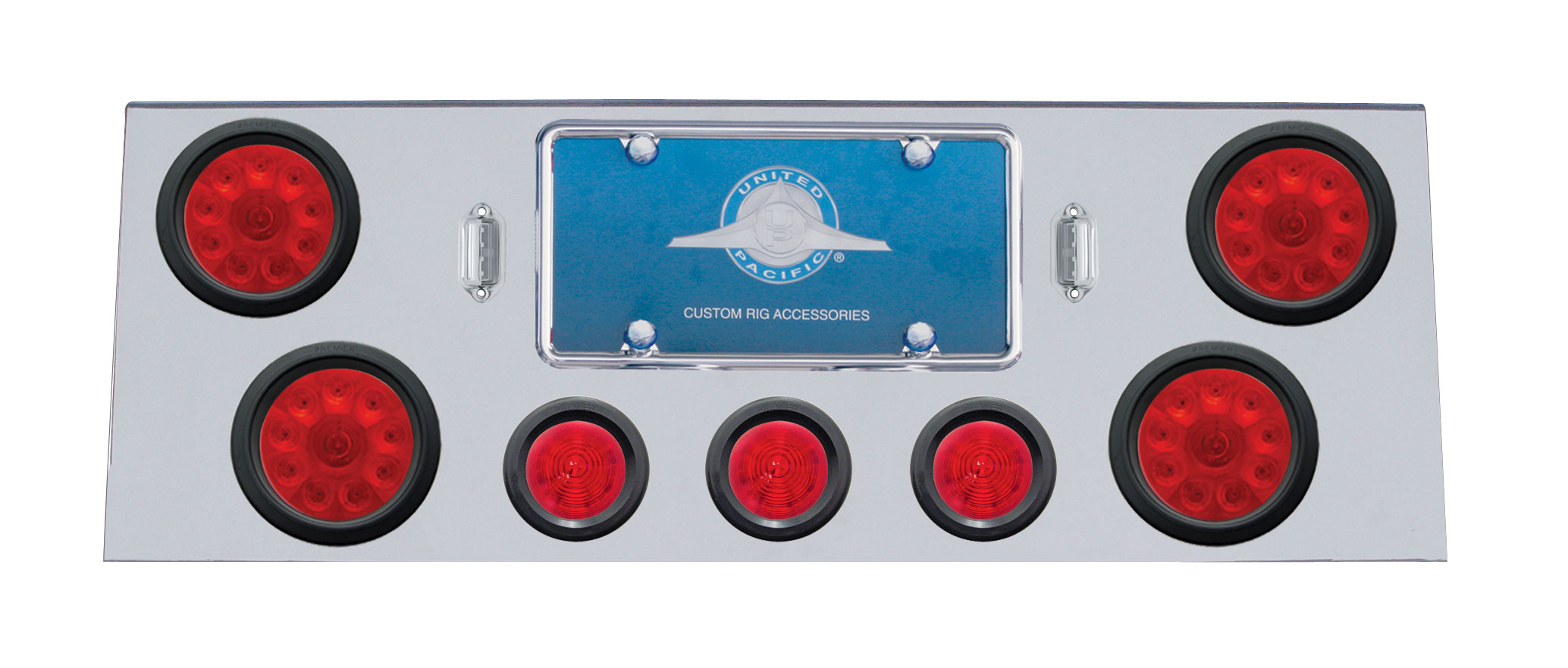 Stainless Steel Rear Cntr Lt Pnl W/ Four 10 Led 4" & Three 13 Led 2 1/2" Bhive Lt W/ Grommet - Red Led/Red Lens