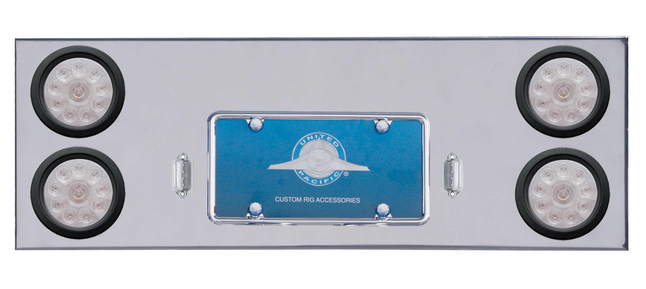 Stainless Steel Rear Center Light Panel W/ Four 10 Red Led 4" Light W/ Grommet - Clear Lens