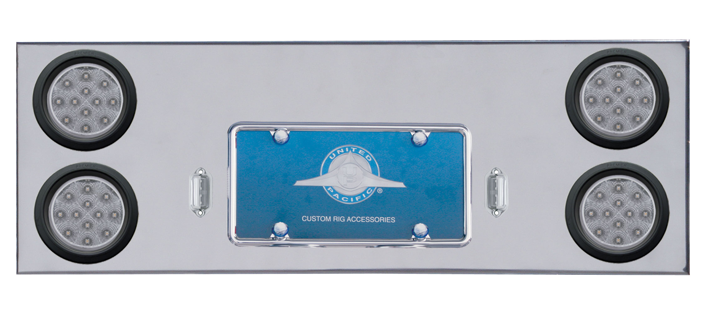 Stainless Steel Rear Center Light Panel W/ Four 12 Red Led 4" Light W/ Grommet - Clear Lens