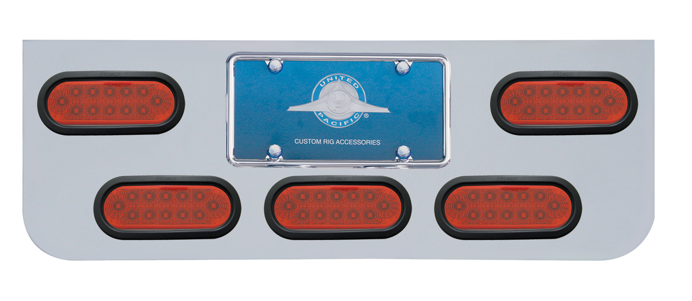 Chrome Rear Center Light Panel W/ 5 Straight 12 Red Led Oval Light W/ Grommet - Red Lens