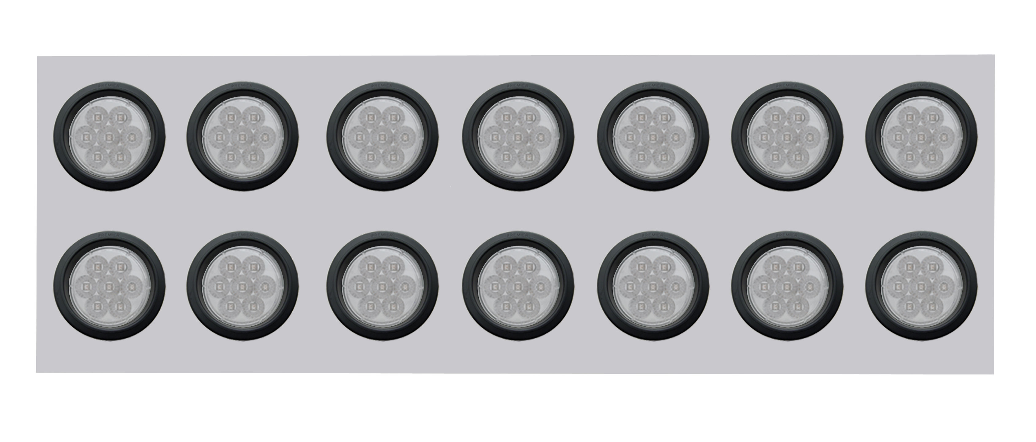 Stainless Steel Rear Light Panel W/ Fourteen 7 Red Led 4" Reflector Light W/ Grommet - Clear Lens