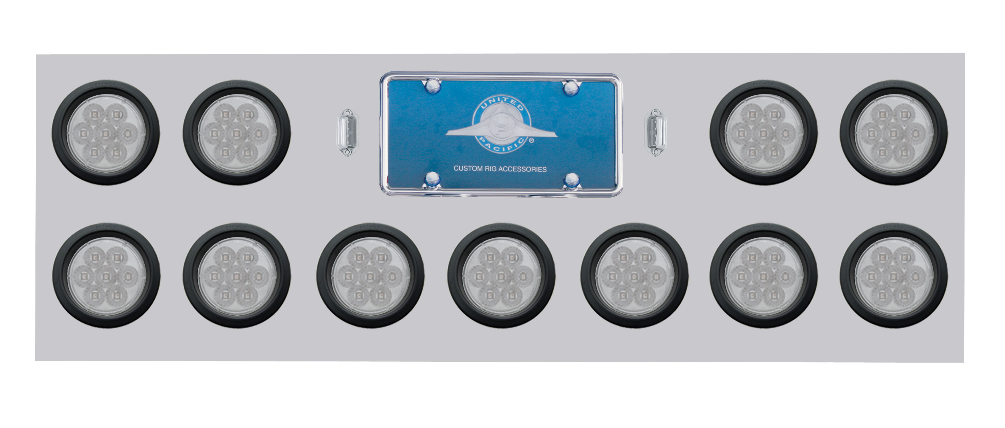 Stainless Steel Rear Light Panel W/ Eleven 7 Red Led 4" Reflector Light W/ Grommet - Clear Lens