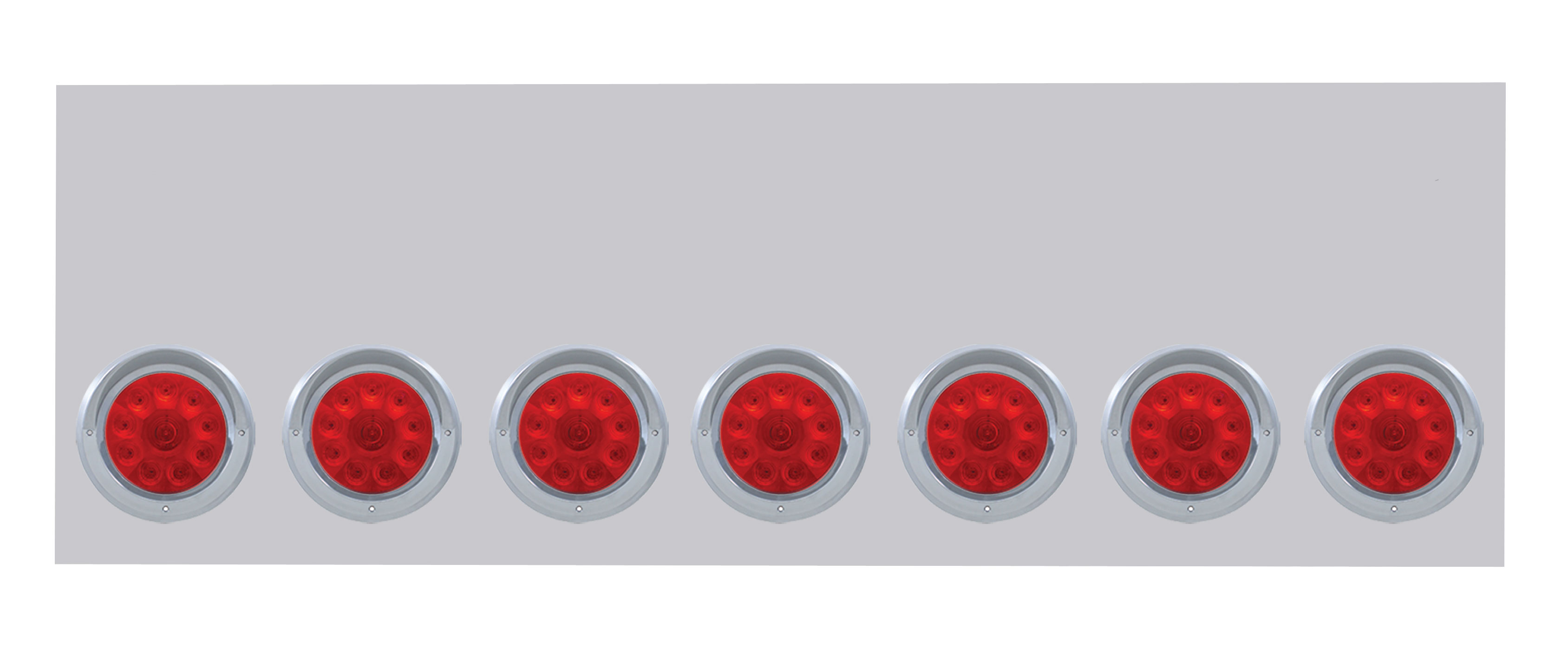 Stainless Steel Rear Light Panel W/ Seven 10 Red Led 4" Light W/ Visor W/O License Hole - Red Lens