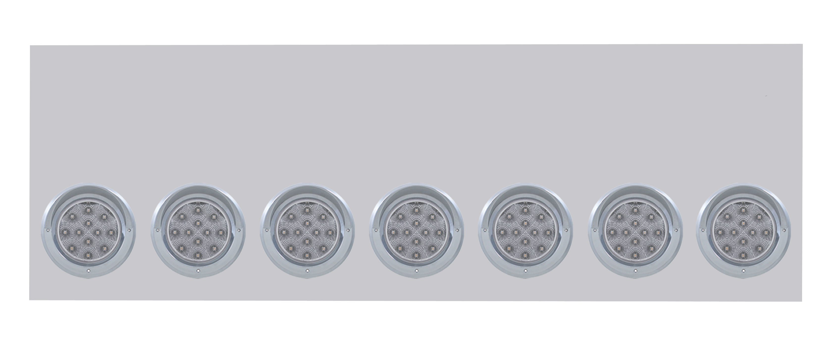 Stainless Steel Rear Light Panel W/ Seven 12 Red Led 4" Light W/ Visor W/O License Hole - Clear Lens