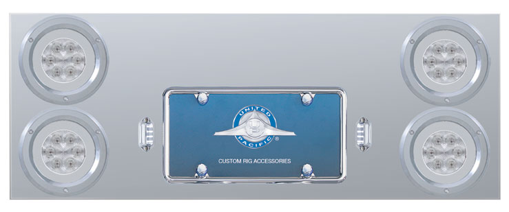 Stainless Steel Rear Center Light Panel W/ Four 21 Led 4" Halo Light W/ Bezel - Red Led/Clear Lens