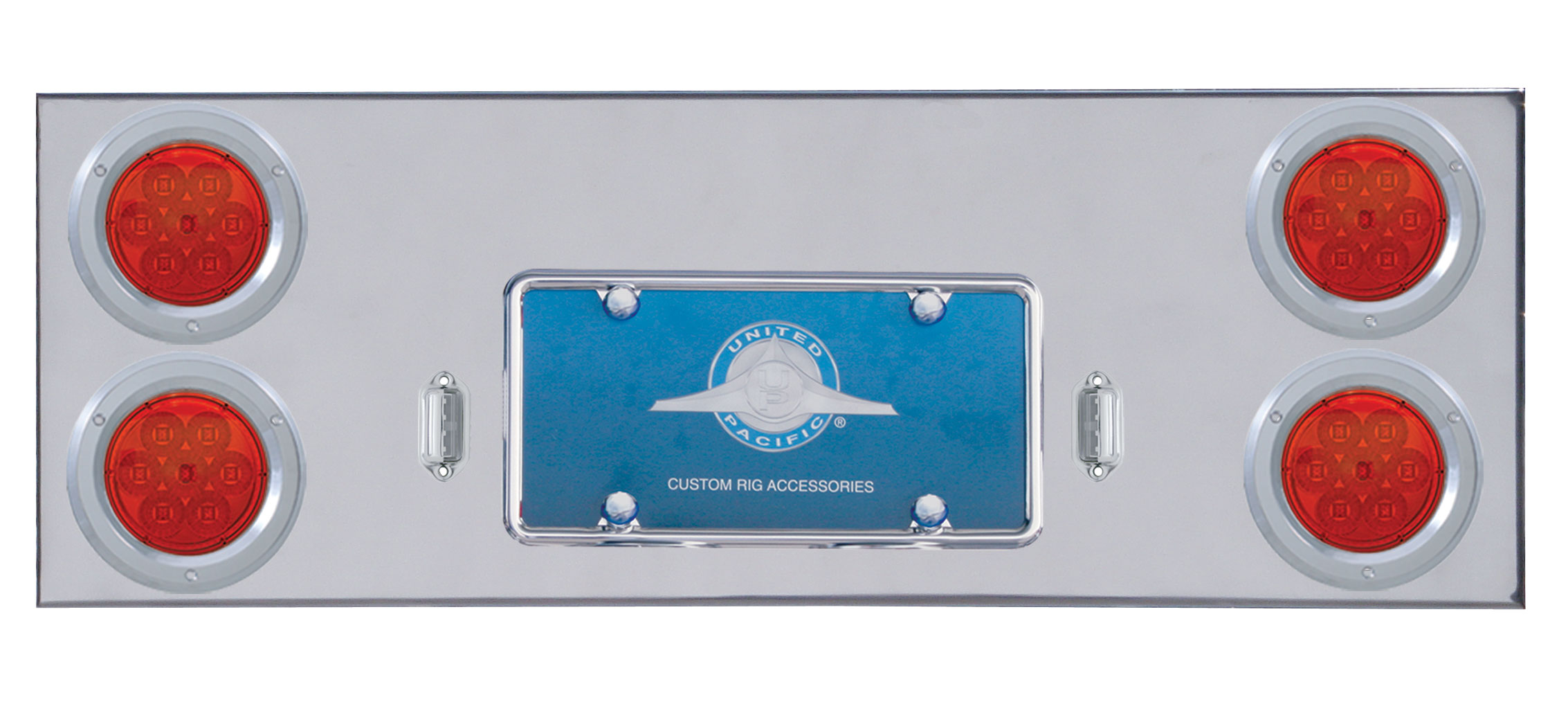 Stainless Steel Rear Center Light Panel W/ Four 7 Red Led 4" Light W/ Bezel - Red Lens