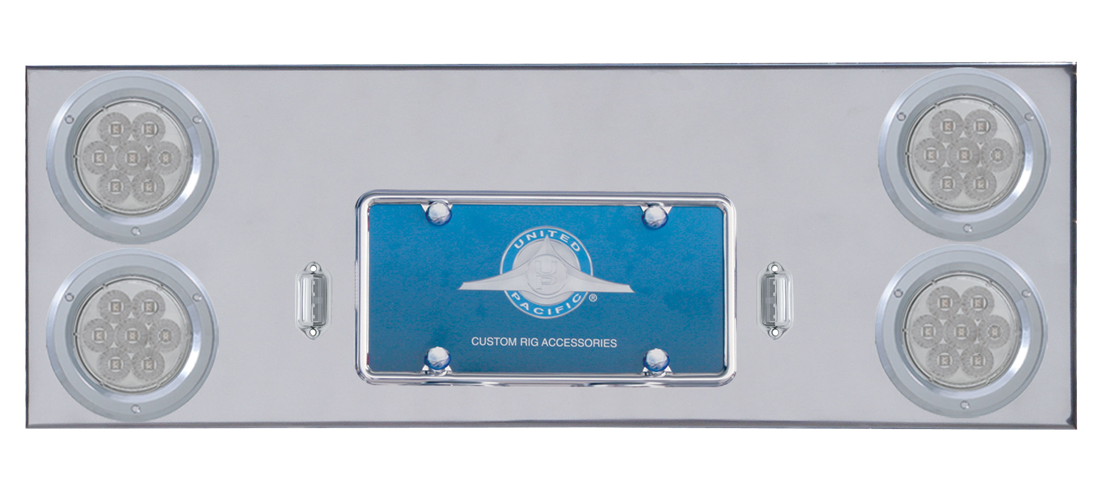 Stainless Steel Rear Center Light Panel W/ Four 7 Red Led 4" Light W/ Bezel - Clear Lens