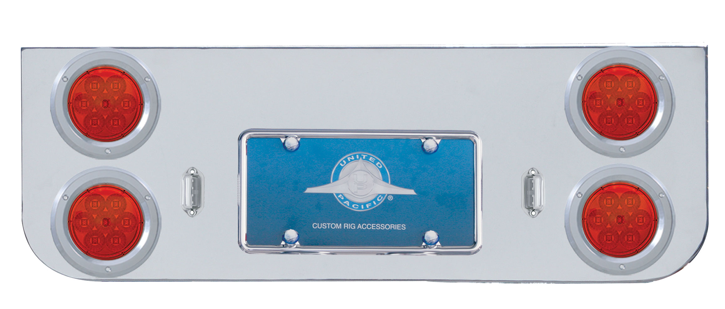 Chrome Rear Center Light Panel W/ Four 7 Red Led 4" Light W/ Bezel - Red Lens