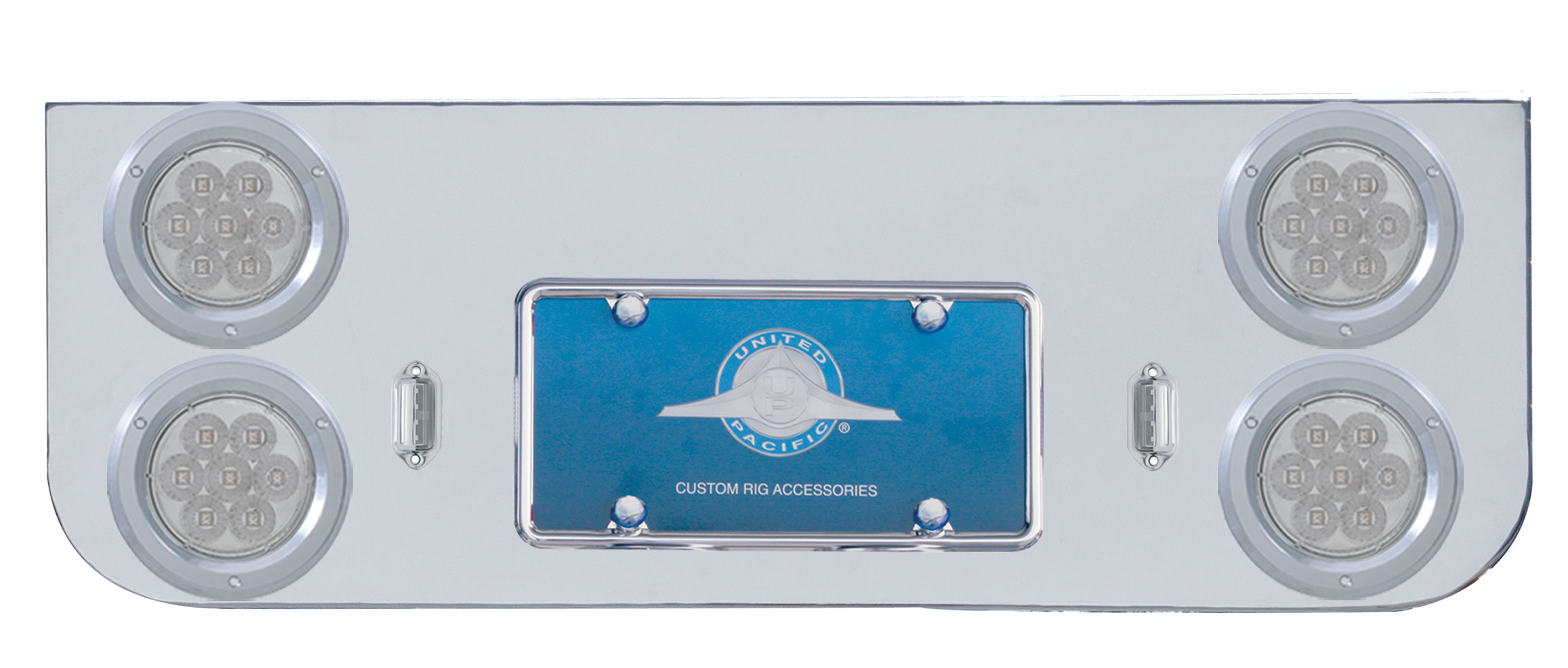 Chrome Rear Center Light Panel W/ Four 7 Red Led 4" Light W/ Bezel - Clear Lens