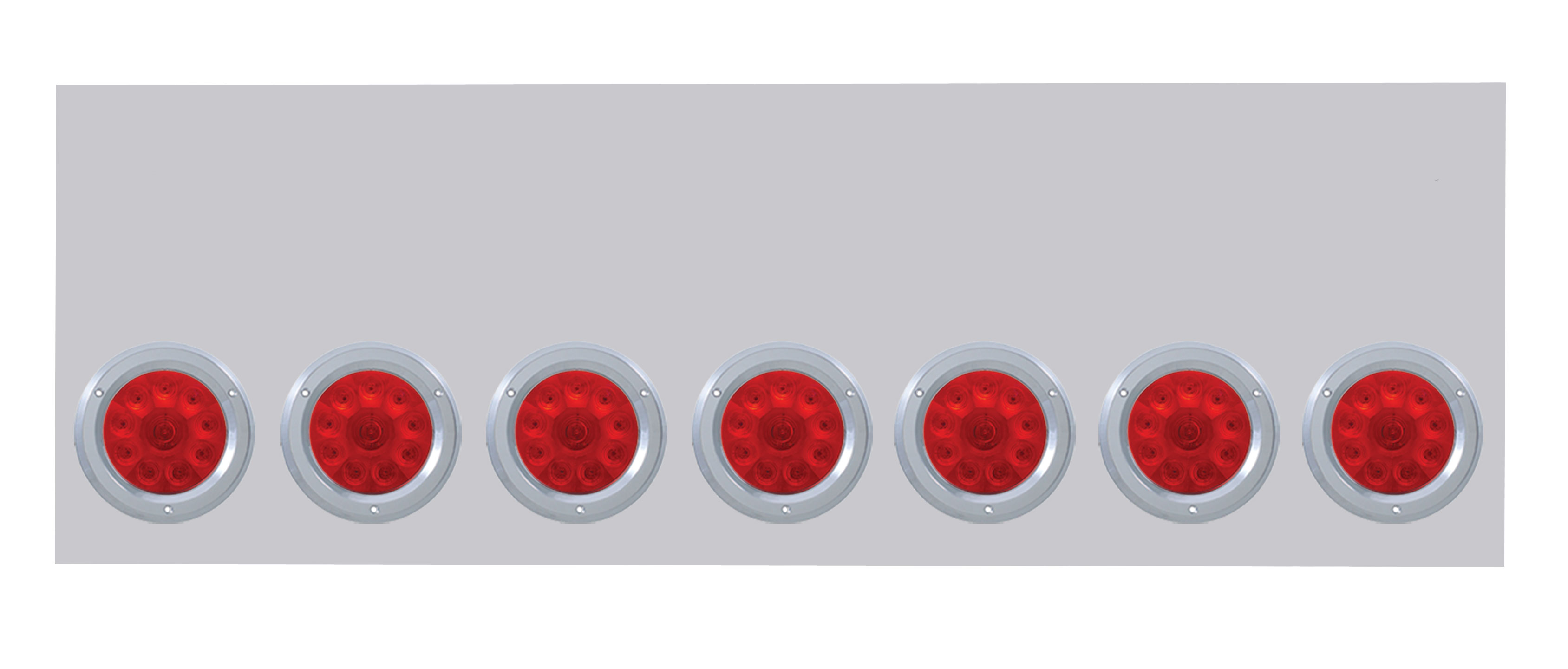 Stainless Steel Rear Light Panel W/ Seven 10 Red Led 4" Light W/ Flat Bezel W/O License Hole - Red Lens