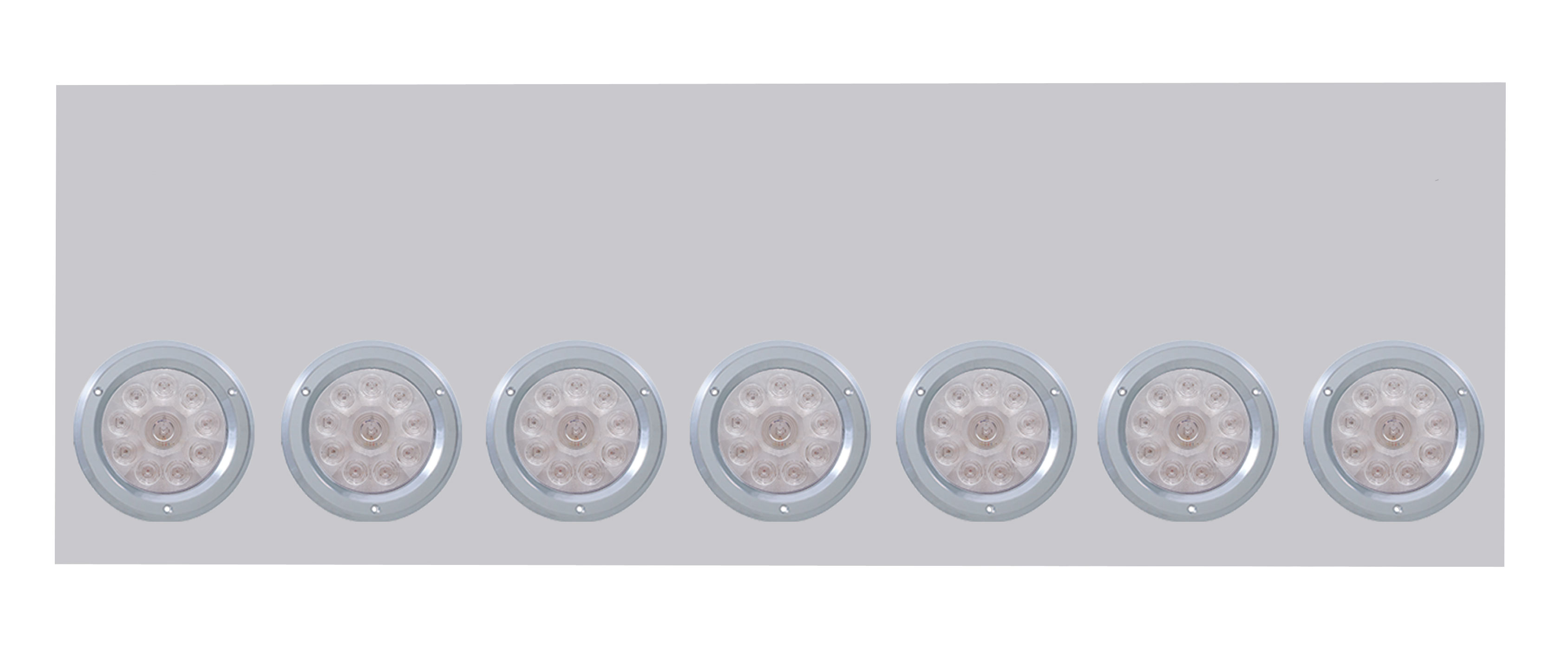 Stainless Steel Rear Light Panel W/ Seven 10 Red Led 4" Light W/ Flat Bezel W/O License Hole - Clear Lens