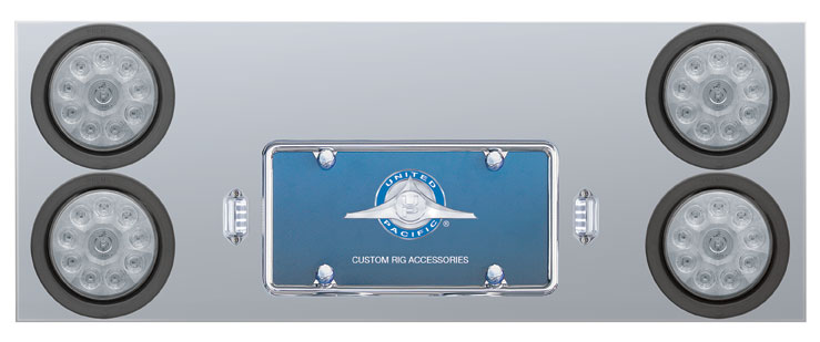 Stainless Steel Rear Center Light Panel W/ Four 10 Led 4" Light W/ Grommet - Red Led/Clear Lens