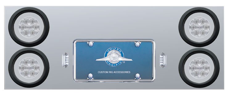 Stainless Steel Rear Center Light Panel W/ Four 21 Led 4" Halo Light W/ Grommet - Red Led/Clear Lens