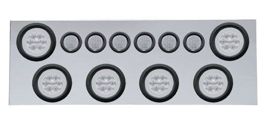 430 Stainless Steel Rear Center Light Panel W/ Six 21 Led 4" Halo & 9 Led 2" Flat Light W/ Grommet - Red Led/Clear Lens